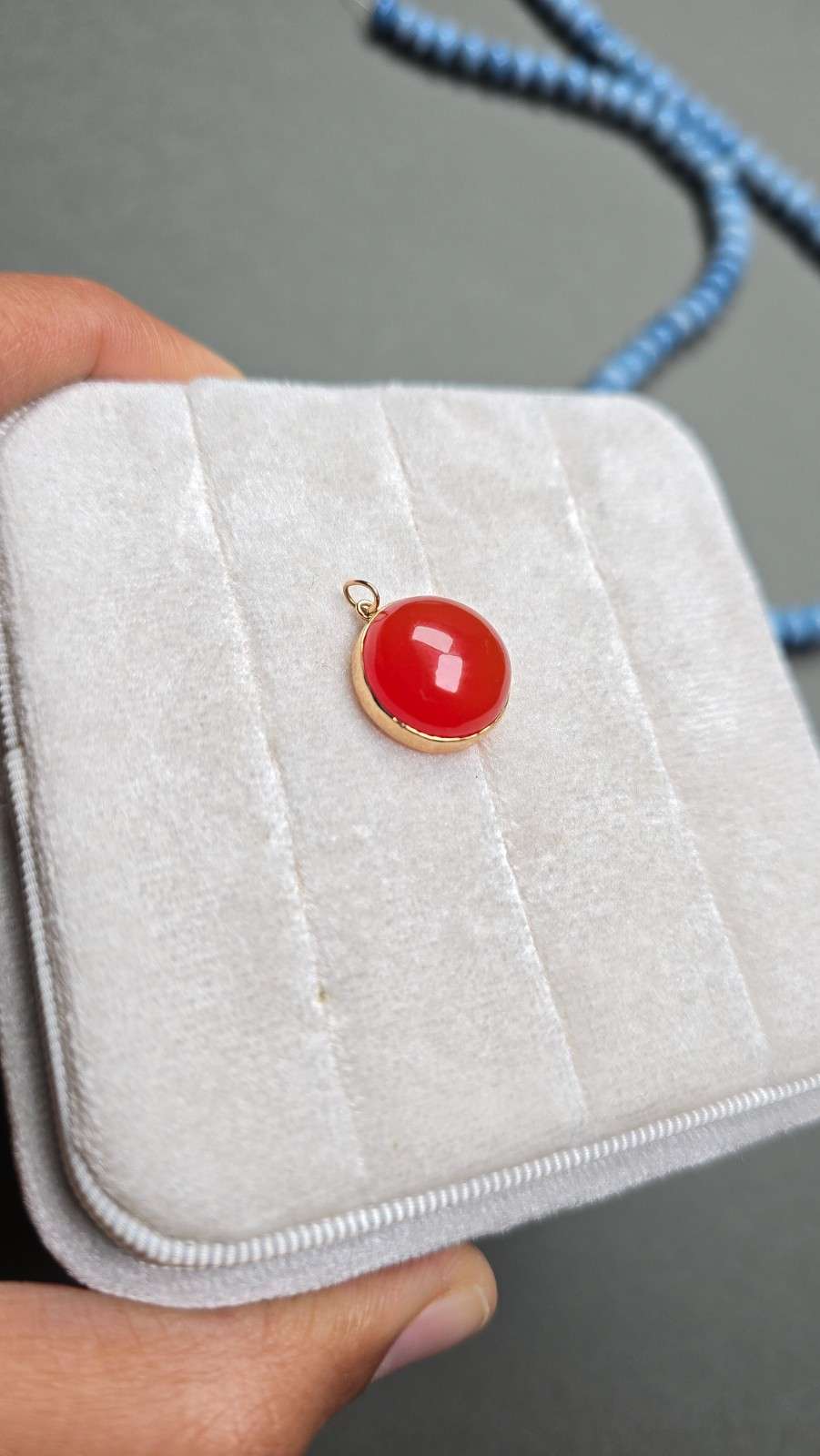 14k Solid Gold Carnelian Cabochon Charm
