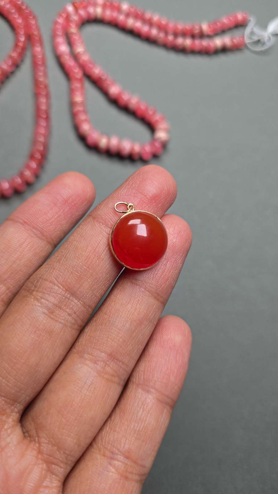 14k Solid Gold Carnelian Cabochon Charm