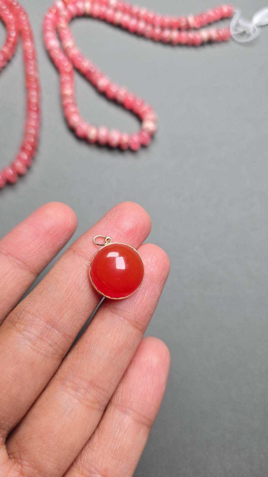 14k Solid Gold Carnelian Cabochon Charm