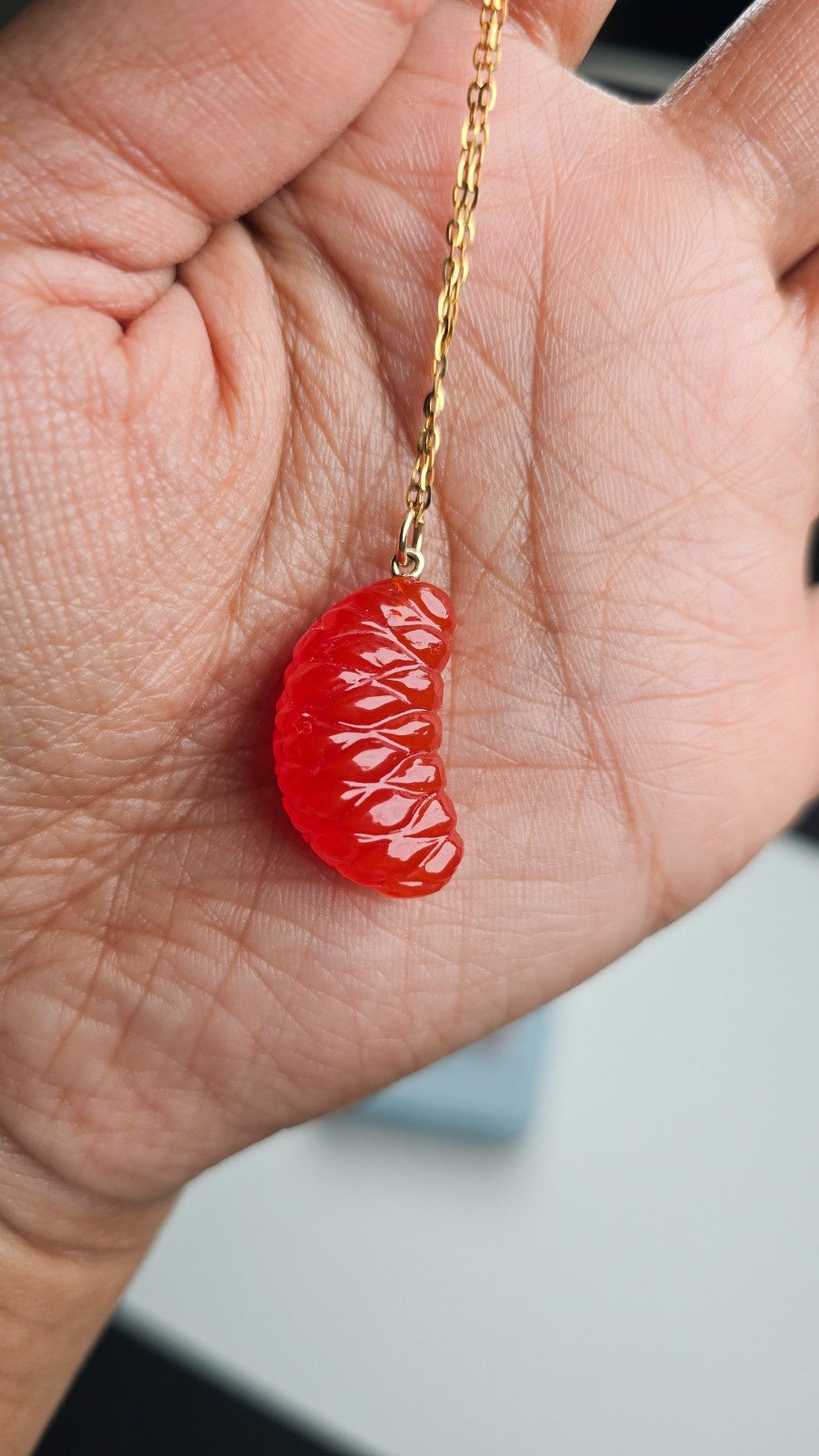 Carved Gemstone Charm in 14k Solid Gold