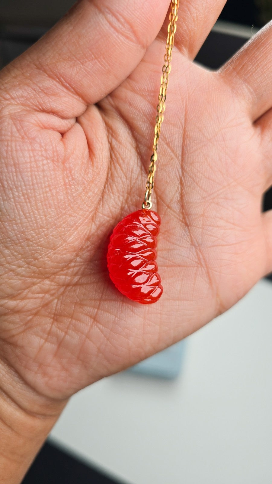 Carved Gemstone Charm in 14k Solid Gold